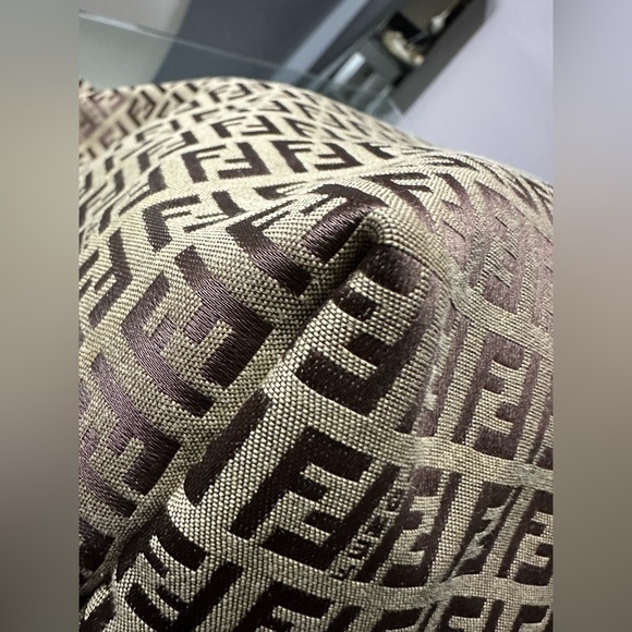 SOLD Auth FENDI Zucchino Tote Bag Beige Brown Canvas Leather 8bh026 - Picture 3 of 17